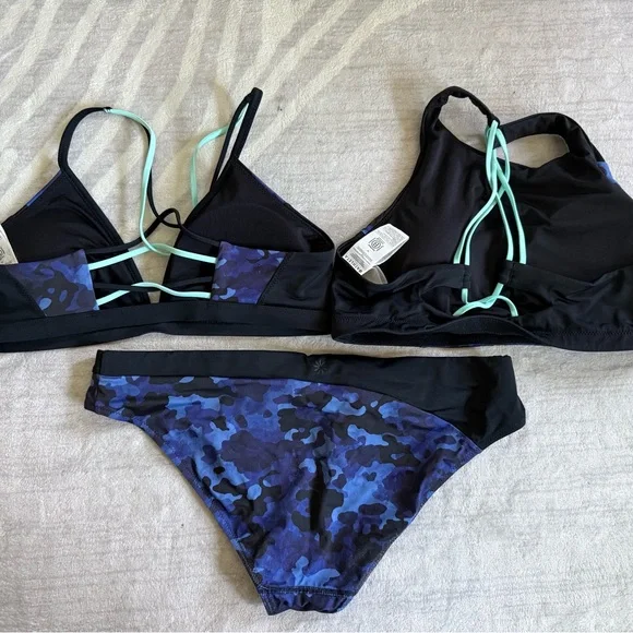 Athleta Freestyle Blue and Black Cloud Camo Dress Blue Bikini Set - 3 pcs Size M - Picture 6 of 16